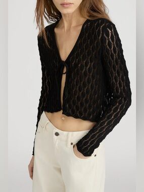 Vittoria Virini Vintage y2k black lace tie cardigan small whismy goth boho 90s